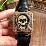 Perfect Replica Bell And Ross BR-01 Skull Black Leather Strap 46mm Watch 